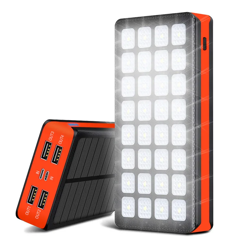 private model 30000mah solar power bank with 32 emergency flash lights mobile phone power bank 4 outputs and dual inputs free global shipping