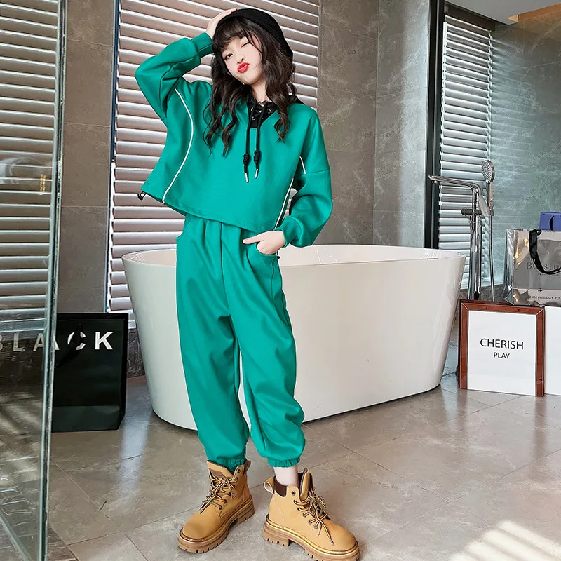 

Girls Net Red Hooded Suit Fall 2022 New Western Style Sportswear Casual Children's Suit