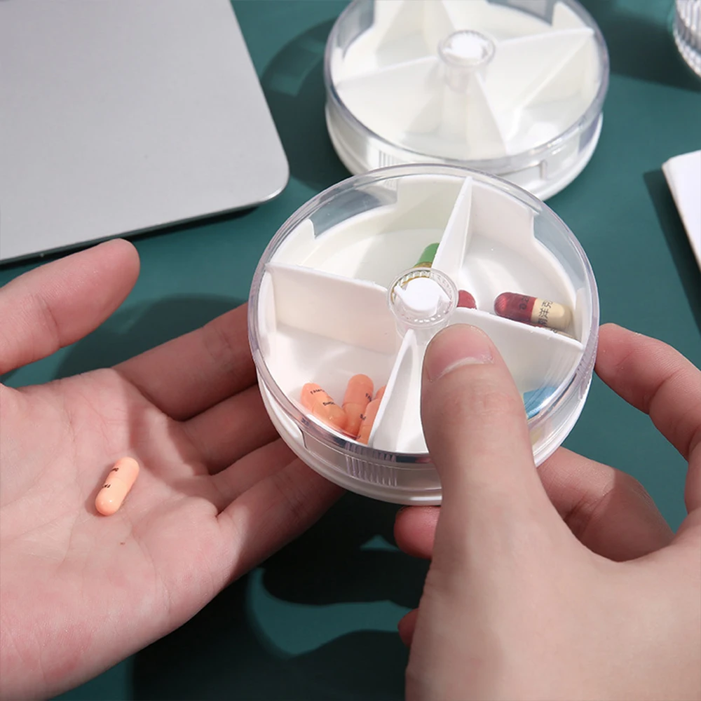 

4 Grid Medicine Pill's Box Cute Mini Round Pills Box Daily Storage Organizer Secret Compartment for Tablets Container Orange