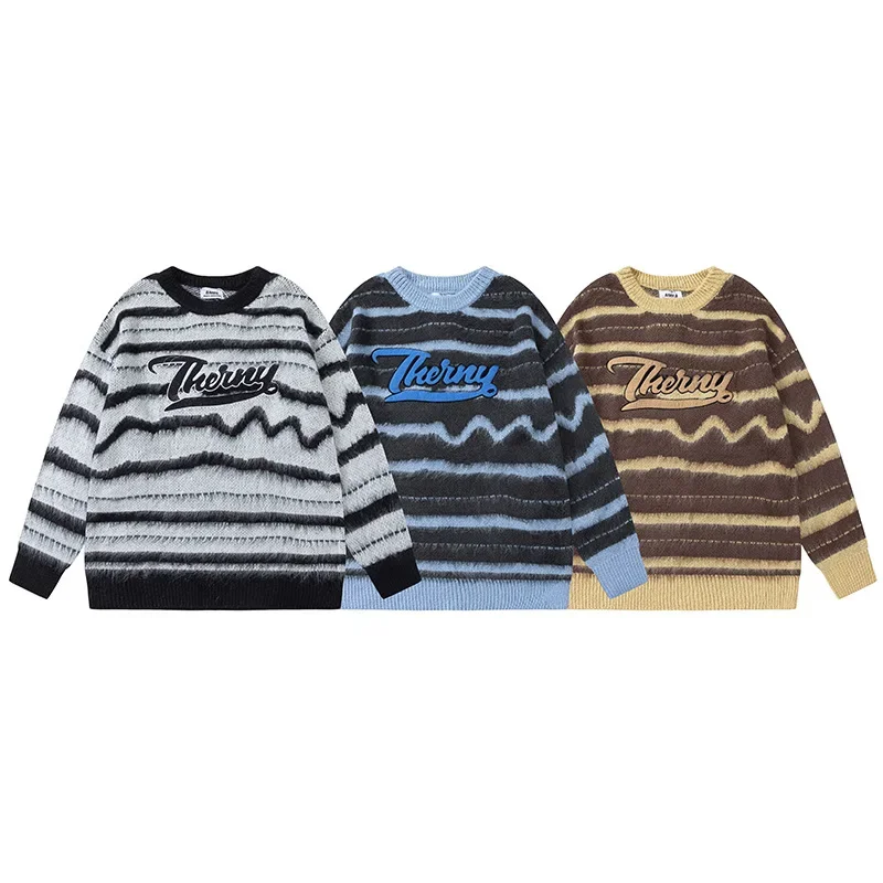 Винтажный свитер с круглым вырезом и вышивкой букв для мужчин женщин