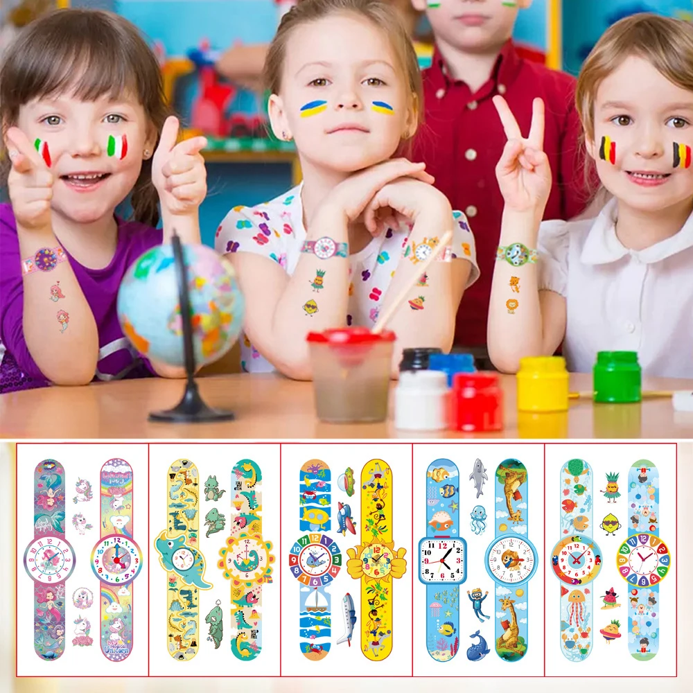 Часы-тату наклейки Детские Светящиеся Татуировки на руку и лицо Детская