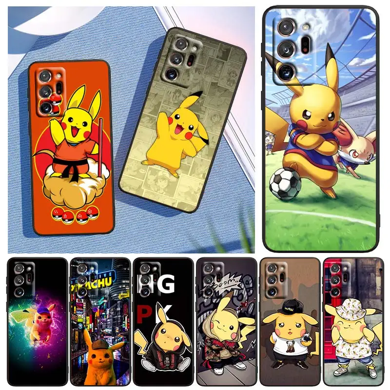 

Cartoon Pikachu Pokemon For Samsung Galaxy Note 20 Ultra 10 Lite Plus 9 8 M52 M62 M32 F22 M31S M31 M21 2021 Black Phone Case