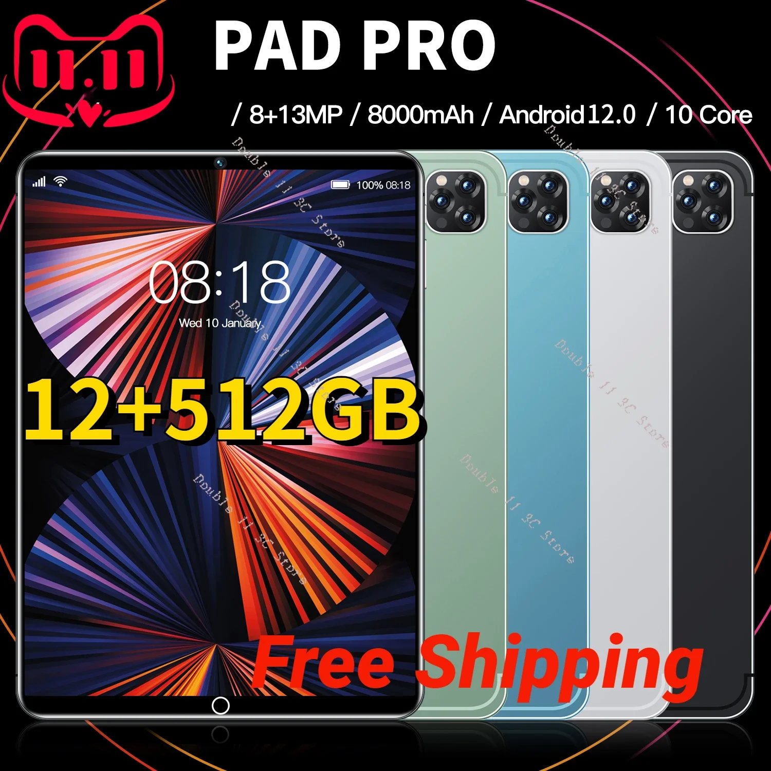 

Tablet 4G 5G Pad Pro 12GB RAM 512GB ROM 10.1 inches FHD Display Android 12.0 Dual SIM Card Slot 8000mAh Battery Original Tablets