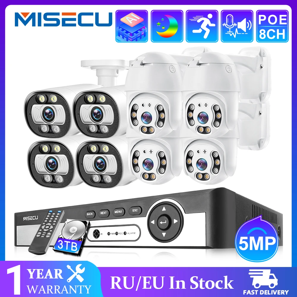

Система видеонаблюдения Misecu, 8 каналов, 5 МП, комплект s для домашнего видеонаблюдения, уличная PTZ Ip-камера с обнаружением людей, 4K, Poe, сетевой видеорегистратор