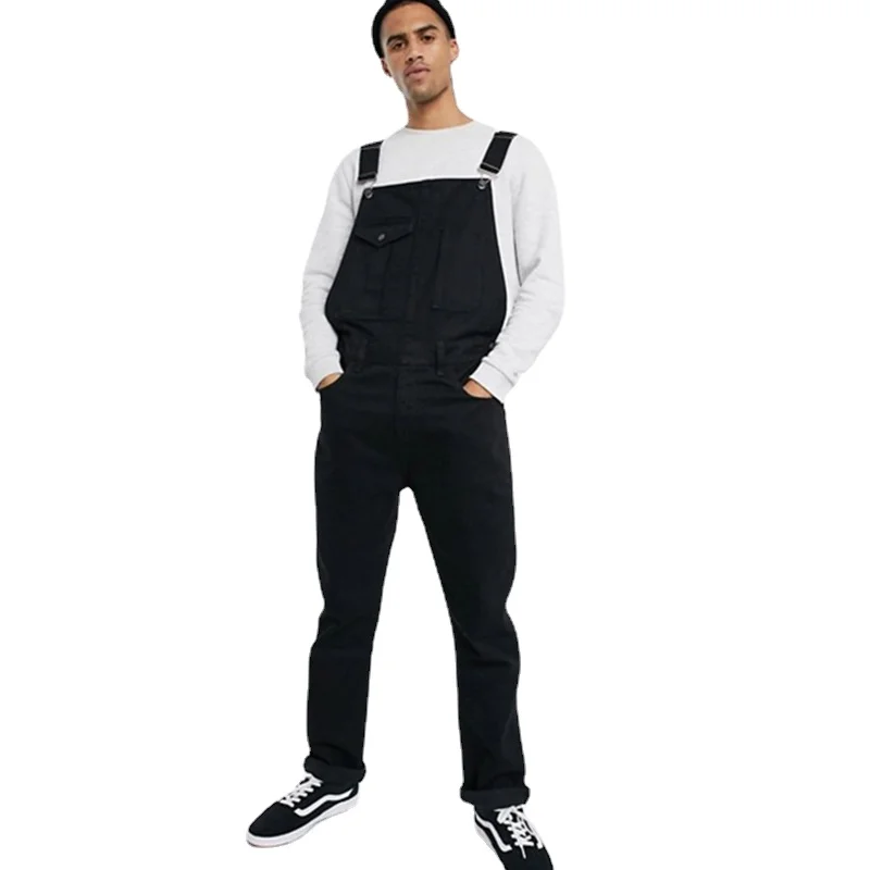 Men Jeans Solid Color Bib Suspenders Jumpsuit Male Overalls Full Length Denim Pants Fashion Mameluco Hombre Trabajo
