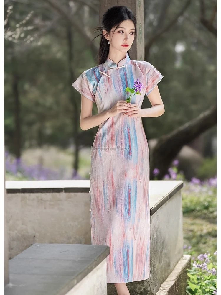 2024 цельное китайское улучшенное ретро-модное женское платье Cheongsam с длинными