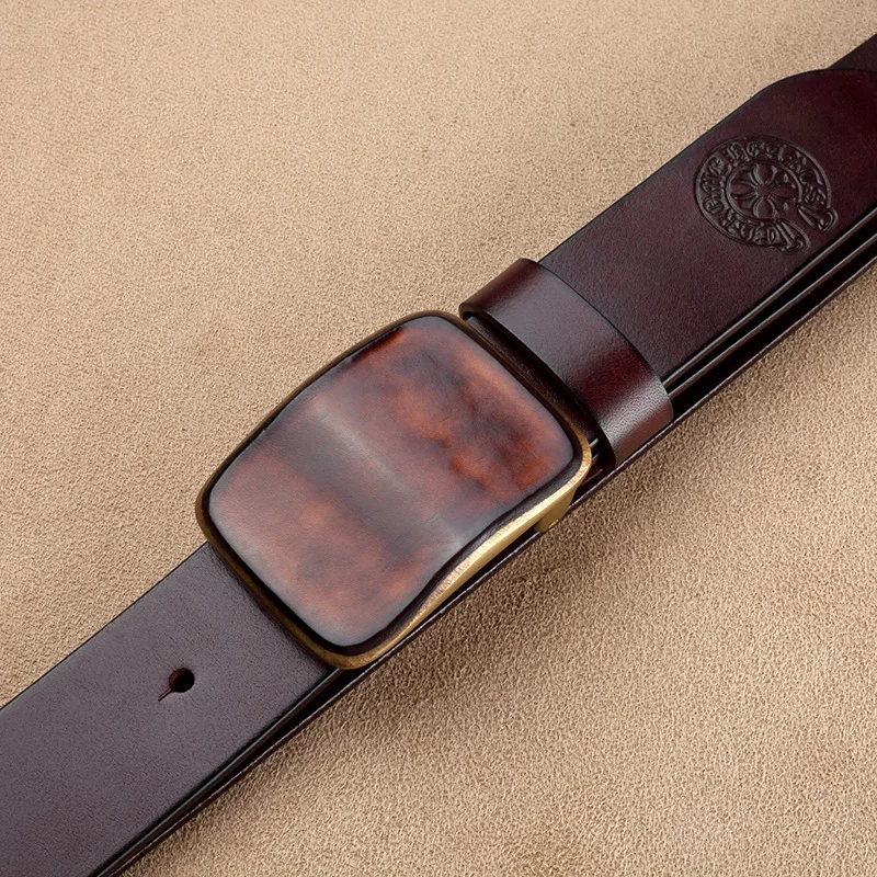 High Quality Copper Button Top Layer Cowhide Men's Belt Fashion Casual Leather Smooth Buckle Belt Men's Belt Luxury Brand