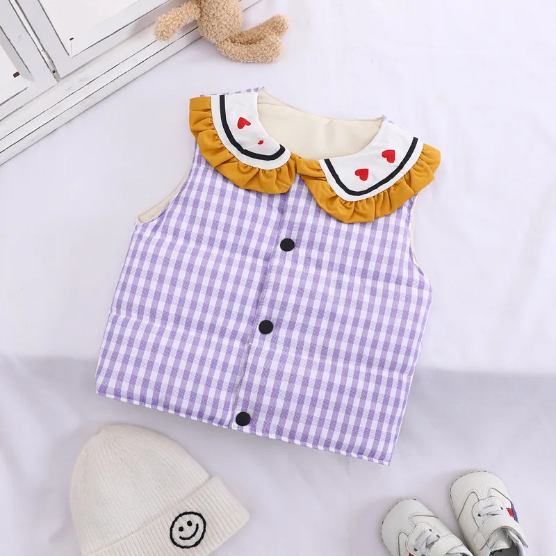 Детский жилет для маленьких девочек осенне-зимняя клетчатая куртка пальто