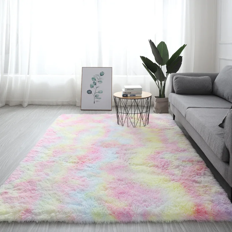 

Rainbow Fluffy Rugs Anti-Skid Shaggy Area Rug Dining Room Living Room Mat Bedroom Bedside Plush Carpet Floor Mat Home Decor