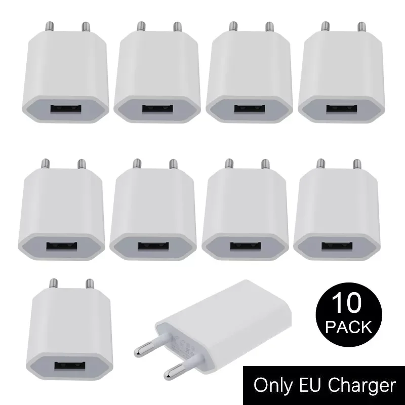 

10 Pcs/Lot USB EU Plug AC 5V 1A Wall Charger Universal Portable Travel Power Adapter For phone 8 10 X HTC Cell Phones