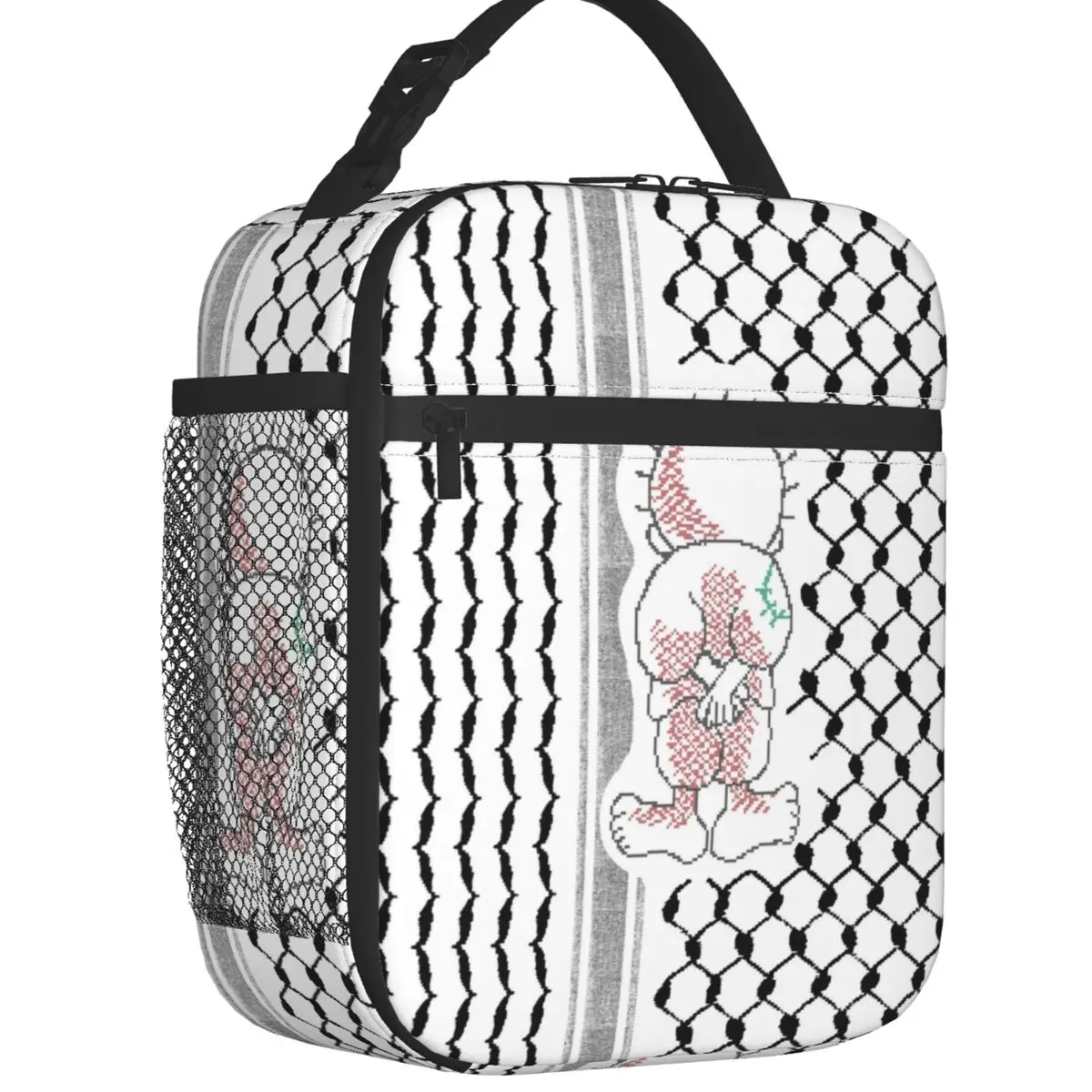 

Palestinian Handalah Palestine Kufiya Pattern Insulated Lunch Tote Bag Tatreez Embroidery Resuable Thermal Cooler Bento Box Kids