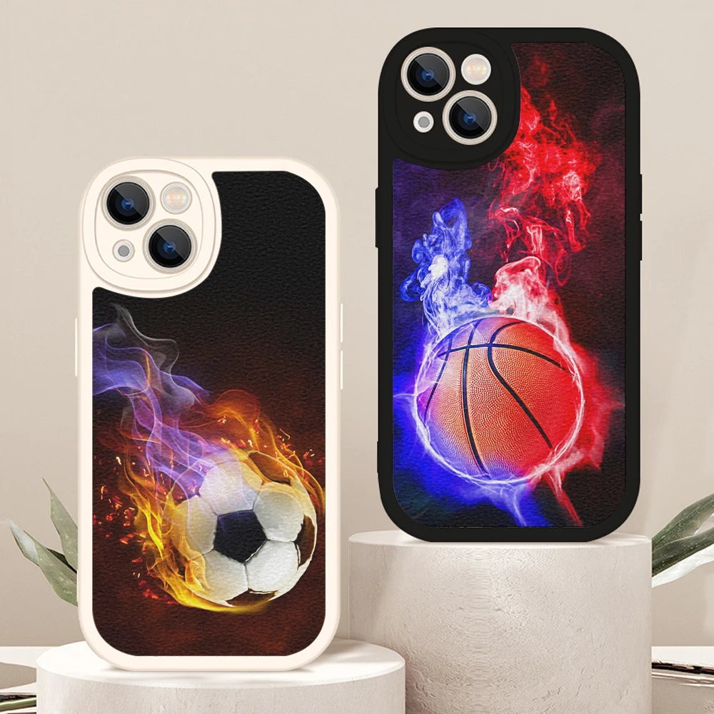

Fire Football Soccer ball Phone Case for Iphone 13 12 11 14 Pro MAX 13 12 MiNi 7 8 plus 13 14 XS XR Lambskin Protective Covers