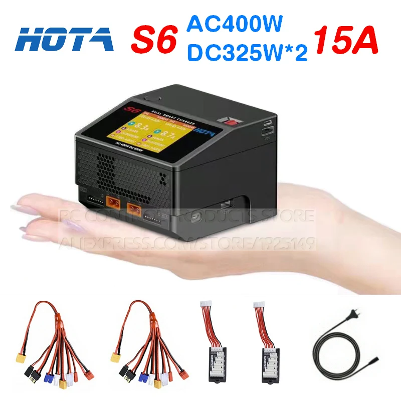 

Двухканальное умное ультрамаленькое зарядное устройство HOTA S6 AC400W DC650W 15A для Lipo LiHV LiFe LiIon NiZn NiCd NiMH аккумулятора