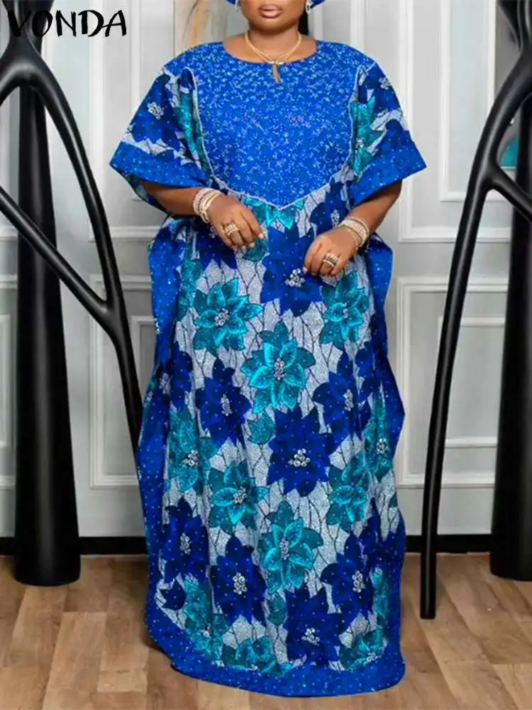 Женское платье-макси с рукавом летучая мышь и цветочным принтом