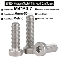10pcs 35pcs m4x6mm50mm sus304 stainless steel hexagon socket thin head cap screws bolts din7984 with metrc coarse thread