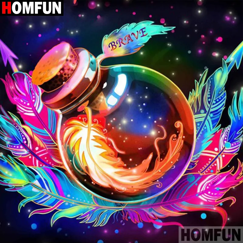 

Алмазная живопись HOMFUN, картина «бутылка пера» с полным напылением, 5D, стразы, вышивка крестиком, декор «сделай сам»