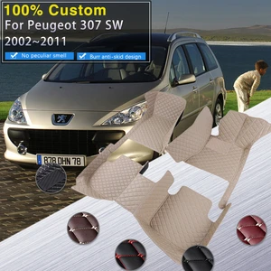 Car Floor Mats For Peugeot 307 SW 2002~2011 Waterproof Pad Rug Luxury Leather Mat Durable Carpets Interior Parts Car Accessories