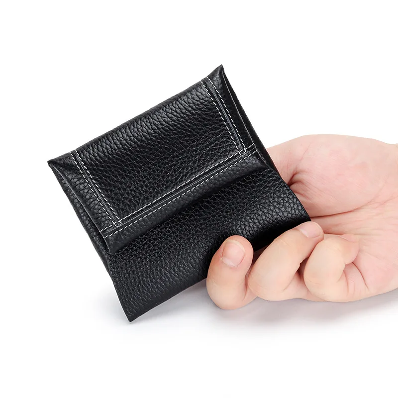 Genuine Leather Coin Purse for Women and Men Luxury Design Fold Credit Card Bag Brand Solid Money Bag Change Pouch Mini Wallet