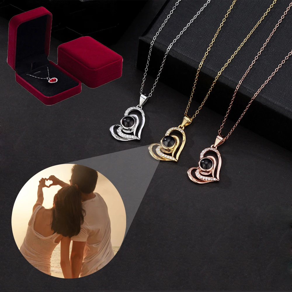 S925 Custom Photo Projection Love Heart Necklace For Girlfriend  Valentine Gift 2023 New Trendy Zircon Accessories With Free Box