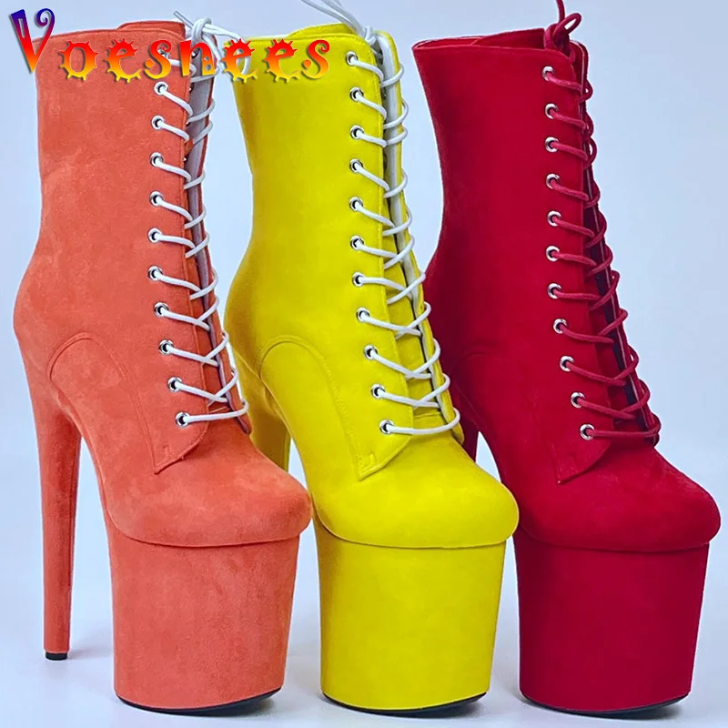 

New Stripper Sexy Combat Fetish 8 Inch High Heels Platform Ankle Boots Women Gothic Shoes 20CM Mixed Colors Pole Dancing Strappy