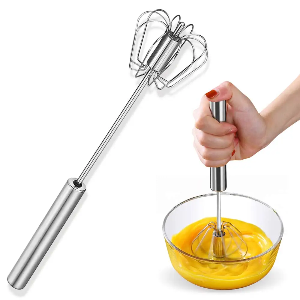 

Semi-automatic Egg Beater Stainless Steel Kitchen Tools Self Turning Making Cream Utensils Whisk Manual Mixer Accessories