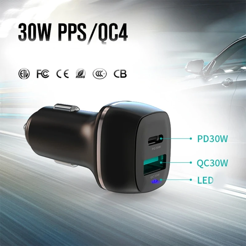 

Автомобильное зарядное устройство с двумя портами USB C, 30 Вт