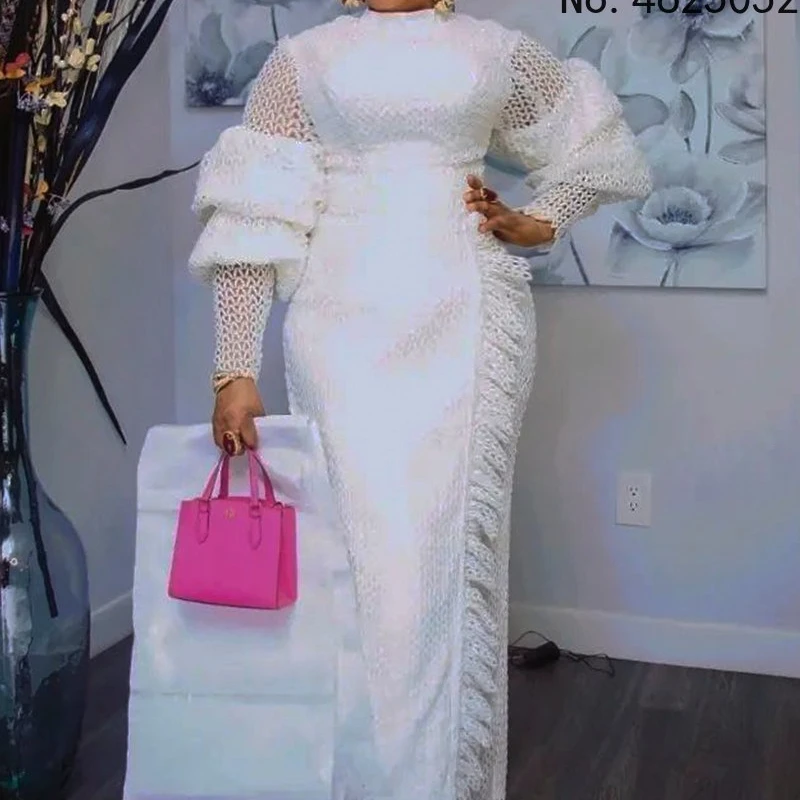 

Женское платье в африканском стиле, весеннее белое платье с длинным рукавом, длинное платье, африканская одежда, Макси-платье