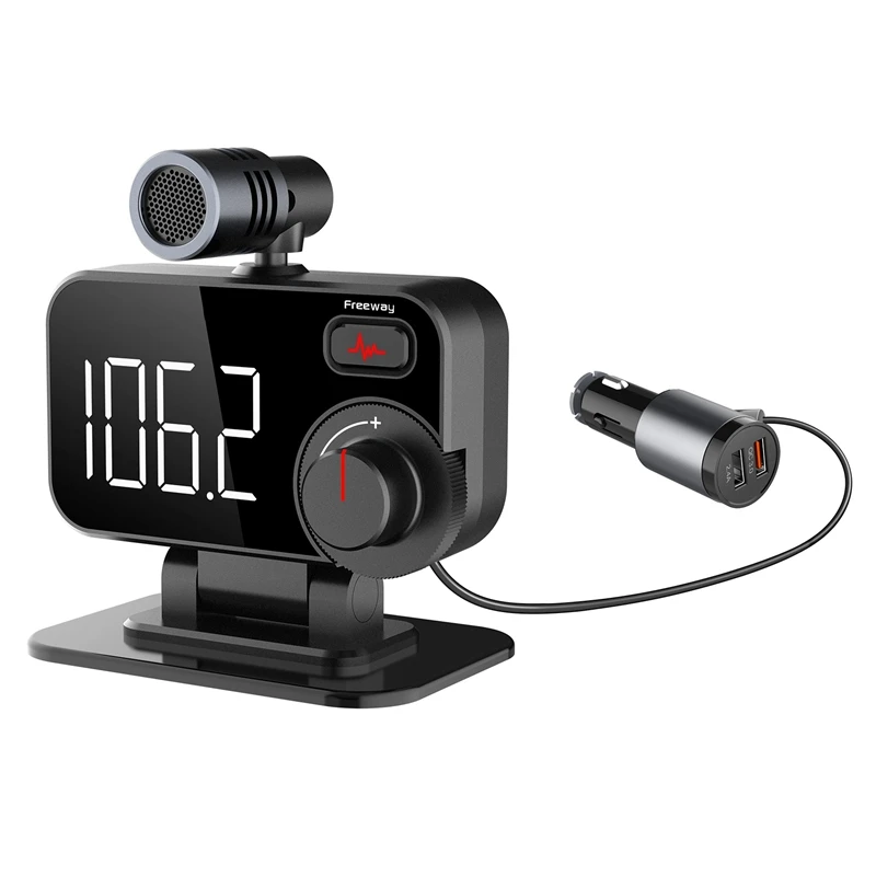 

Bluetooth FM Transmitter For Car QC3.0 Car Radio Adapter Dual USB External Microphone FM Hand-Free Calling MP3 Player