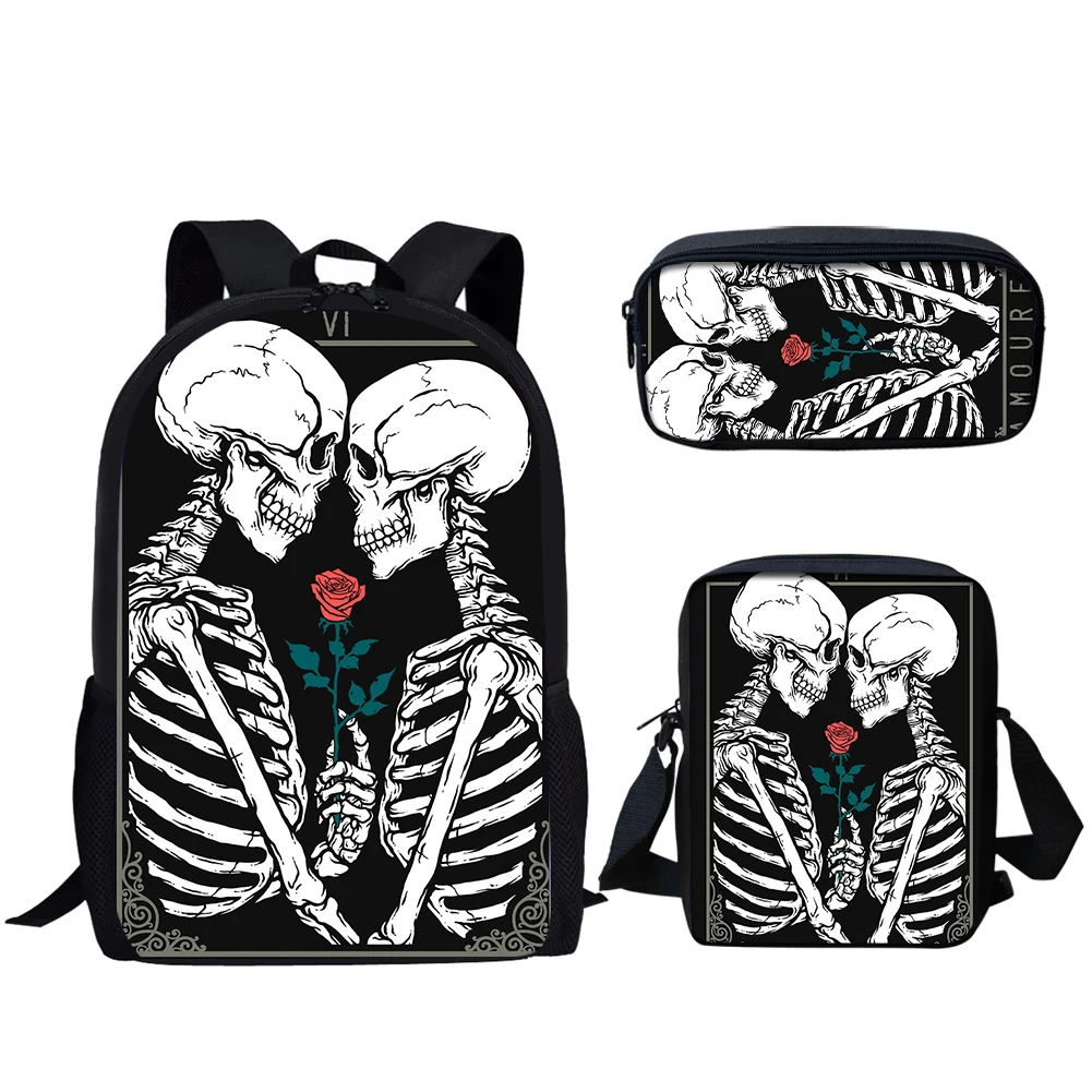 Belidome Gothic Skull Funny Skeleton Print 3Pcs Schoolbag for Teen Boys Girls Backpack for Primary Student Schoolbags Mochila In