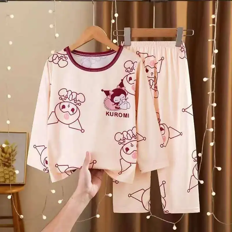 Фото Sanrio Kuromi Cinnamoroll My Melody Pochacco детские пижамные комплекты Kawaii Pochacco детская одежда для сна с длинными рукавами домашний костюм с героями мультфильмов №4
