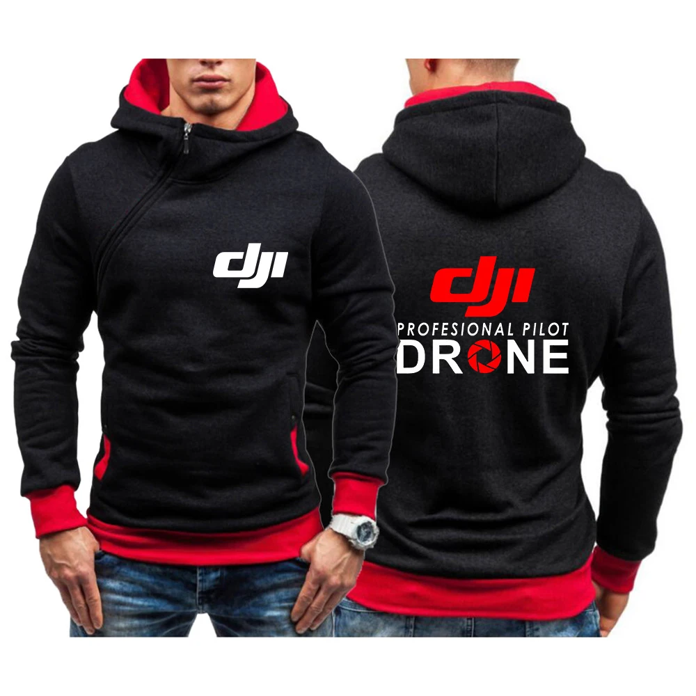 

Dji Professional Pilot Drone Print Spring Autumn New Men's Fashion Casual Hoodie Casual Diagonal Zip Sweater Hoodie Clothing