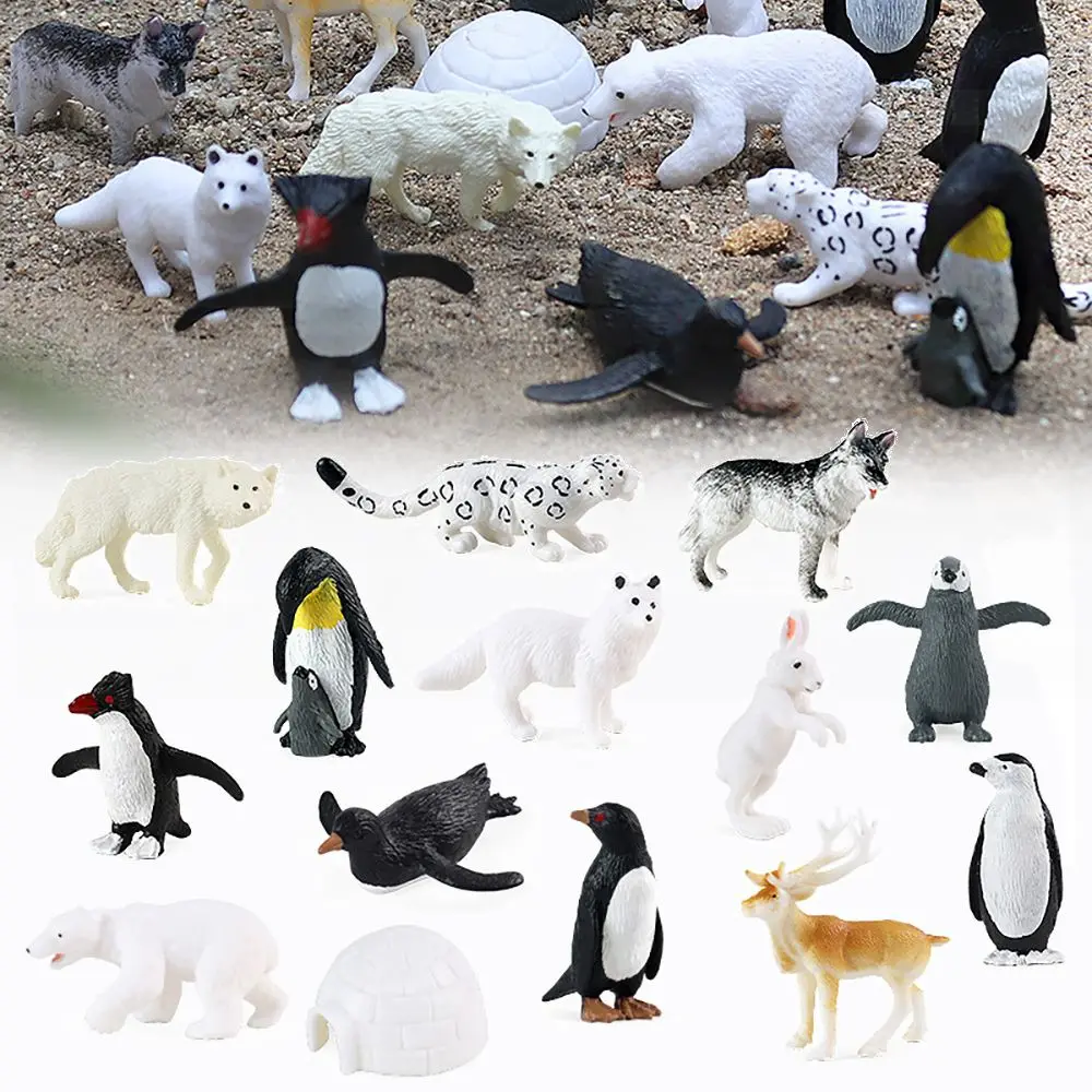 

Early Learning Micro Landscape Reindeer Wolf Polar Bear Fox Rabbit Miniature Penguin Figurines Arctic Animal Model