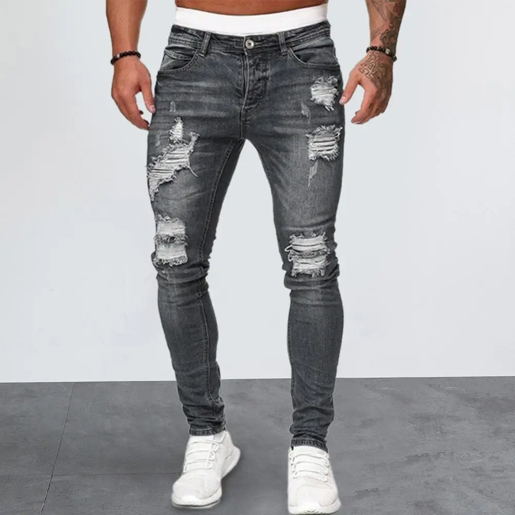 

Male Jeans Ripped Spring Autumn Streetwear Multi Pockets Jeans Denim Pants Denim Trousers for Outdoor