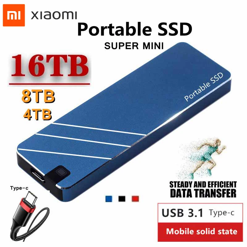 

2022 Xiaomi Mini Portable SSD USB3.1 Mobile Solid State Drives High Speed 4TB 8TB 16TB Hard Disks Type-C Hard Drives for Laptops