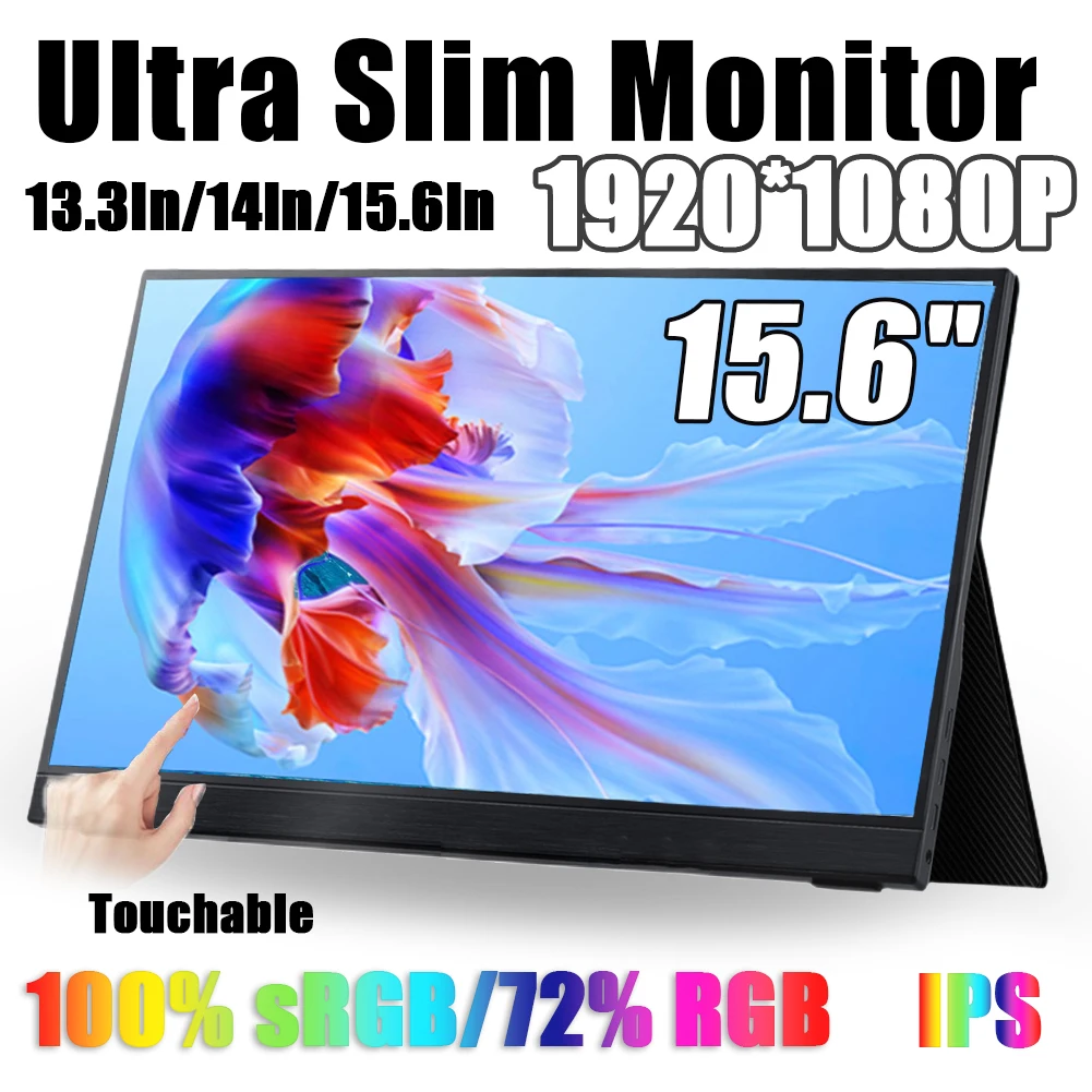 [해외] HDR USB-C HDMI 호환 IPS 휴대용 모니터  모바일 노트북 Xbox PS4/5 스위치 금속 쉘  15.6 인치  1080p 터치 스크린