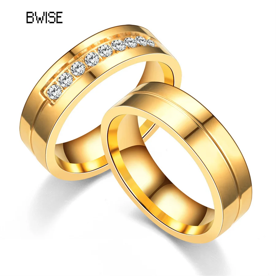 

BWISE, 1 шт., титановое кольцо из нержавеющей стали с золотым и серебряным покрытием, для мужчин и женщин, стразы, кубический циркон, ювелирные и...