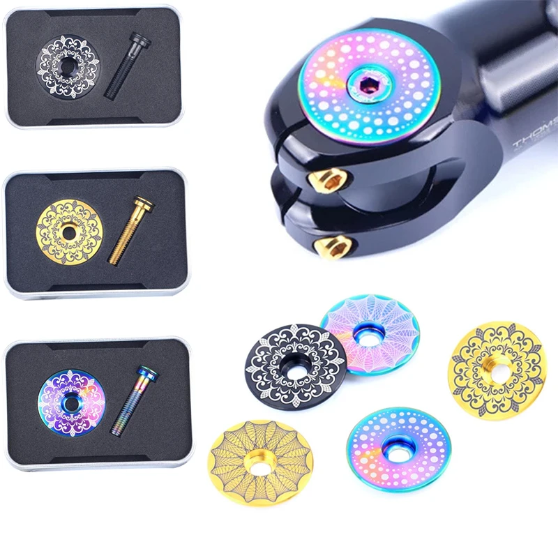 

Risk 1 set Lightweight Titanium Alloy Bicycle Headset Cap + M6*30mm Bike Headset Stem Bolt 3 Colors Headset Screw Bicycle Parts