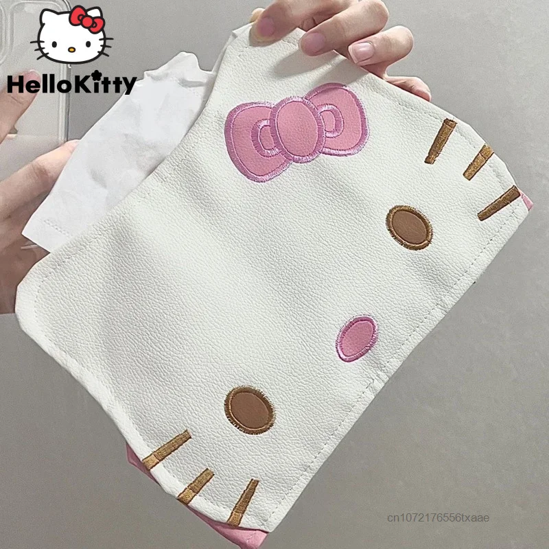 Sanrio Hello Kitty Tissue Case Pu Leather Napkin Holder Bathroom Toilet Paper Boxes Desk Home Accessories Car Tissue Storage Box