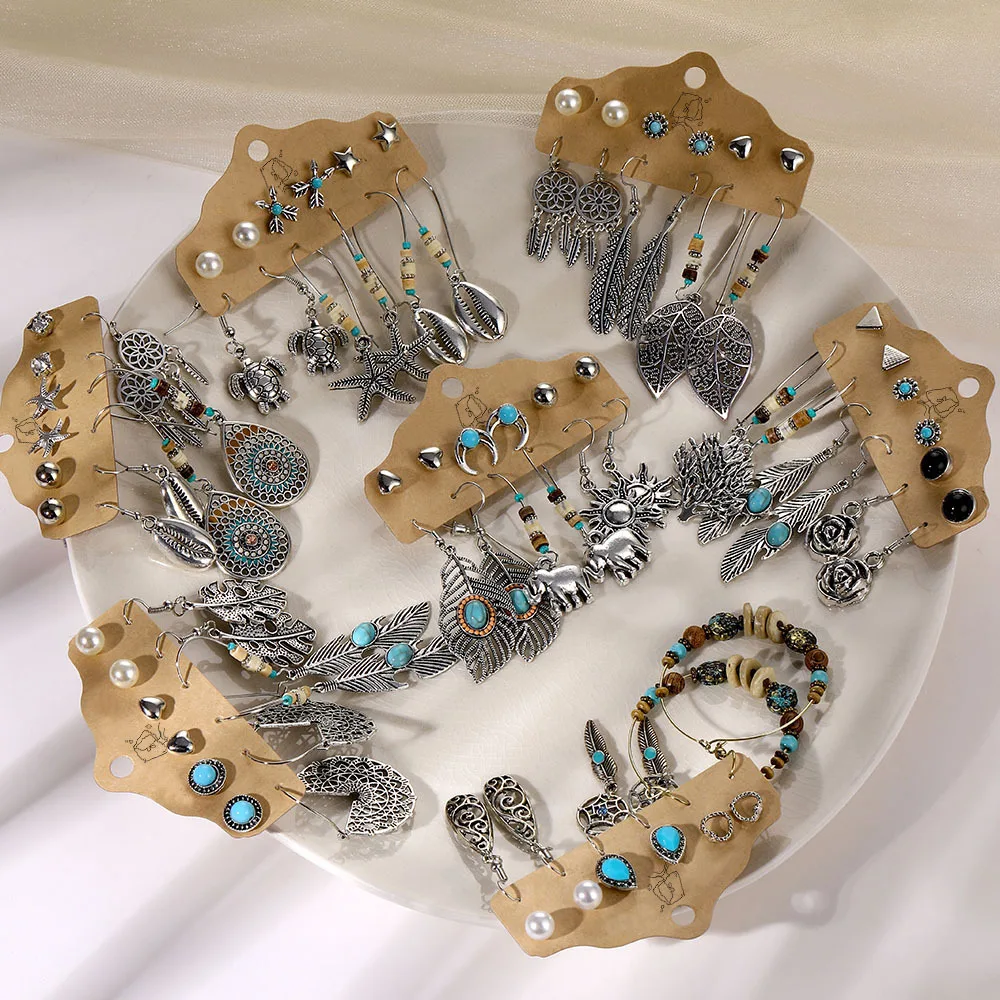 

New In Gothic Earrings For Women Love Half Round Stud Earrings 6 Pairs of Earrings Set Creative Vintage Women Party Jewelry yc