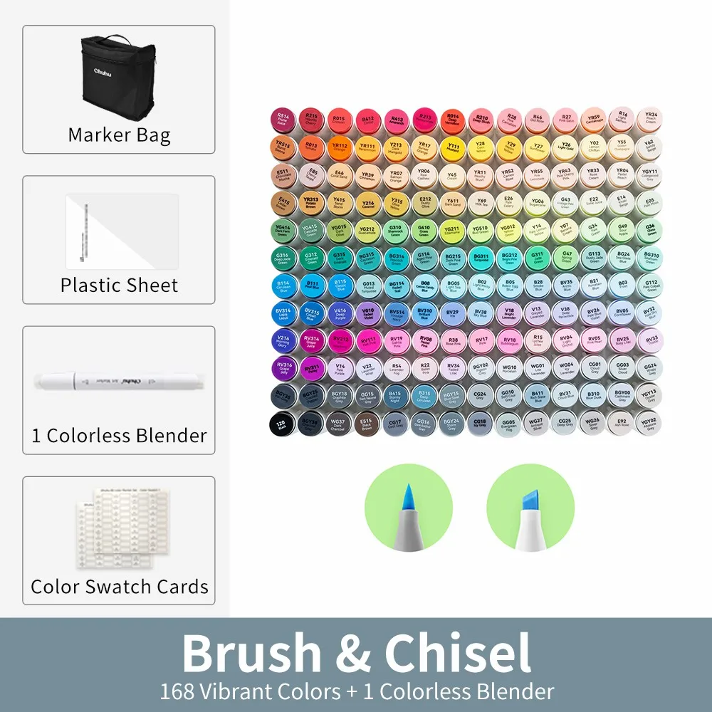 

Ohuhu Honolulu, 168 цветов, набор маркеров, спиртовые художественные маркеры, многоразовые двойные наконечники, эскизы, рисунки, манга, школьные художественные принадлежности