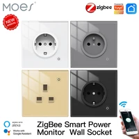 moes zigbee smart wall socketglass panel outletpower monitortuya wireless control mesh with timeralexa google home voice eu