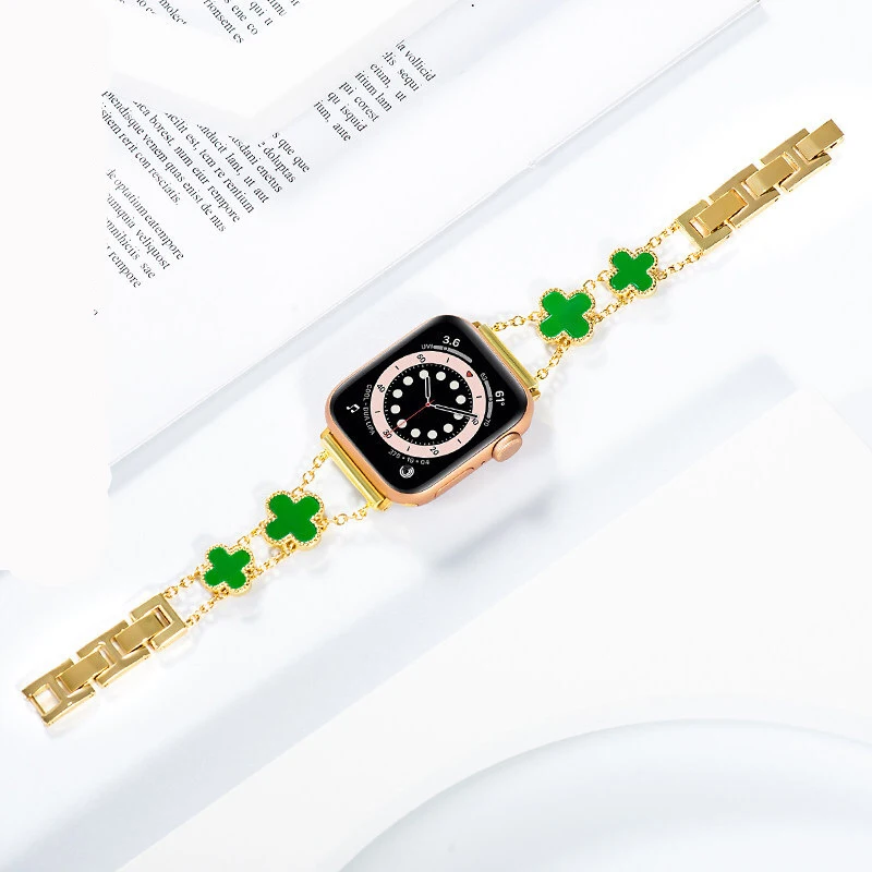 Applicable to apple watch with four-leaf metal chain apple watch strap iwatch6SE apple watch strap apple watch band  apple