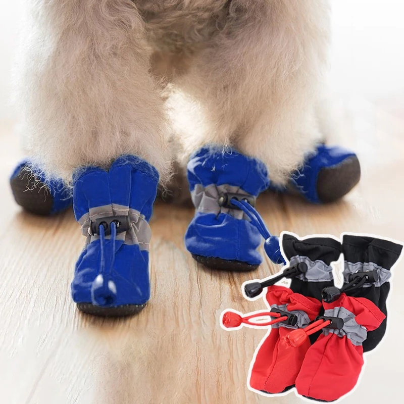 

4Pcs Waterproof Dog Shoes Reflective Small Dogs Boots Anti-slip Pet Rain Boot for Chihuahua Poodle Yorkshire Shih Tzu Cats Puppy