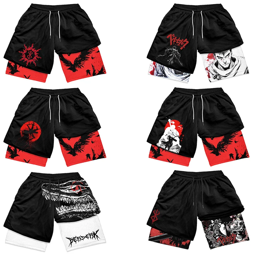 

Berserk Anime 2-in-1 Cartoon Shorts Mens Womens Summer QuickDrying Printed Shorts Compression Fitness Gymnastics Stretch Shorts