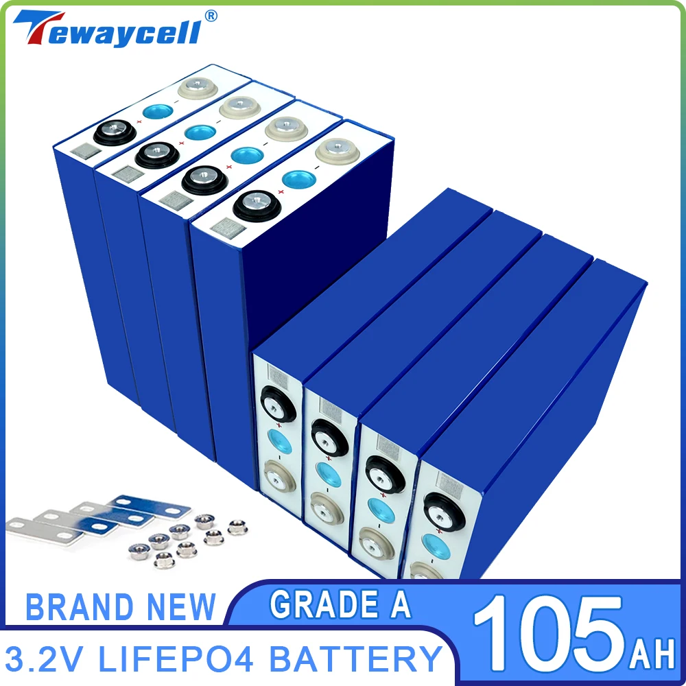 

3.2V 105AH Lifepo4 Grade A Lithium Iron Phosphate Cell Rechargable 12V 24V 48V Battery Prismatic RV Solar System EU US TAX FREE