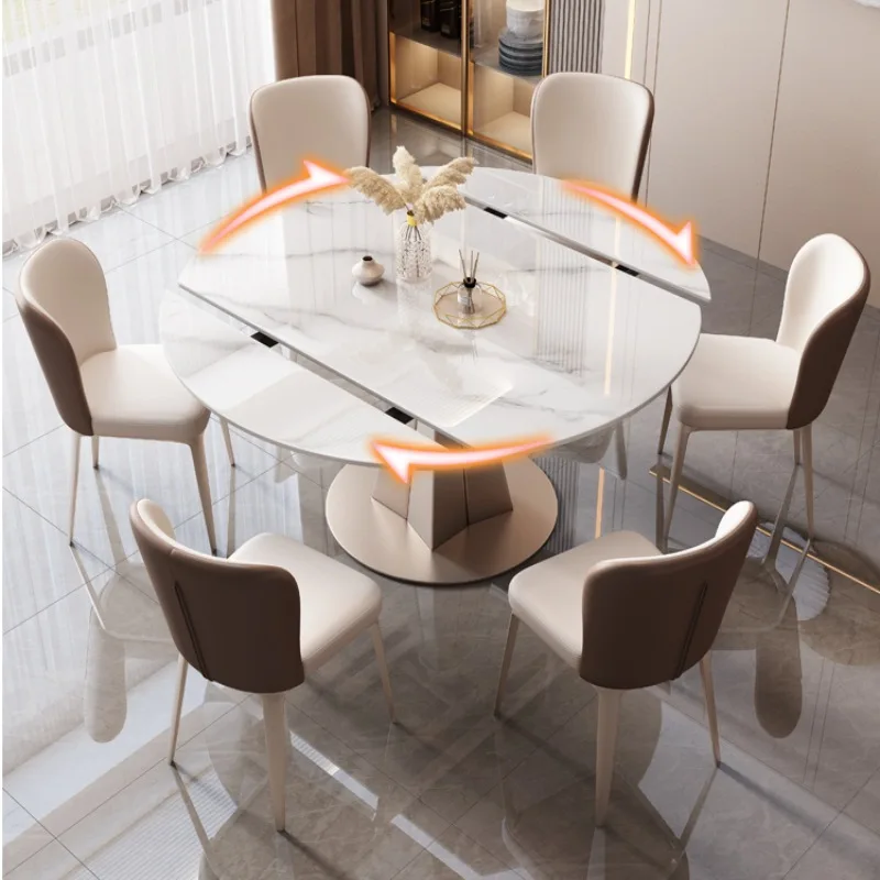 

Private custom Light luxury slate dining table and chair combination simple modern rotating folding household dining table