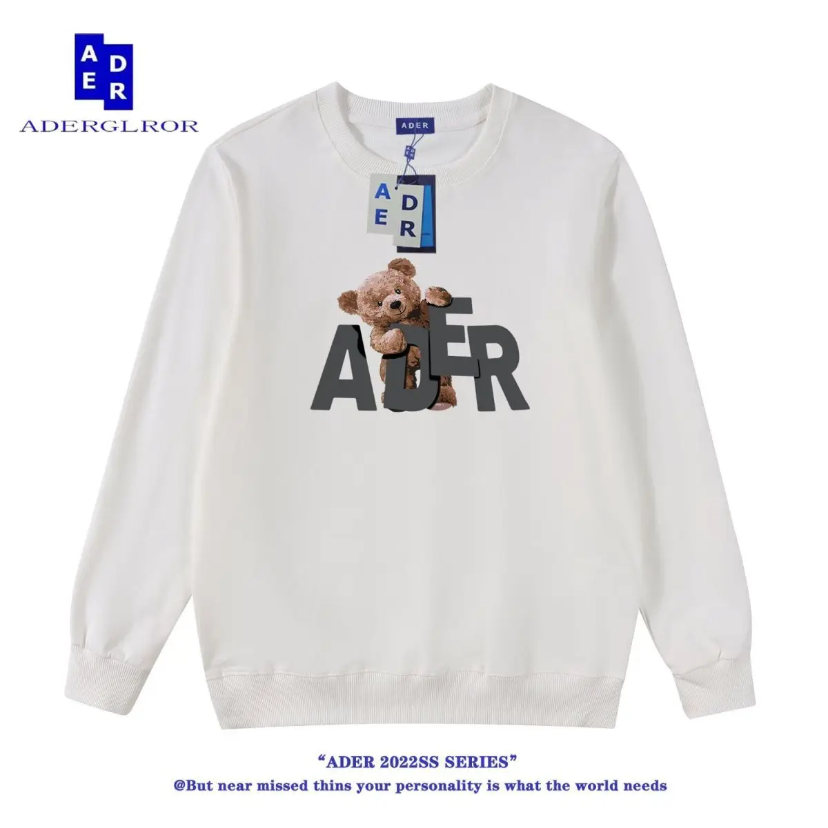ADER Unisex Alphabet Print New Long Sleeve Crew Neck Pullover Casual Sweatshirt