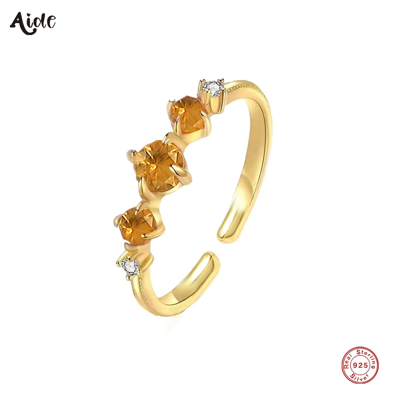 

Aide Adjustable 925 Sterling Silver Orange Garnet Zircon Ring For Women Luxury Fashion Finger Ring 18K Gold Rings Fine Jewelry