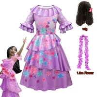 encanto isabella cosplay costume with flower band girls dress children fancy dresse for wig carnival party kids cosplay princess