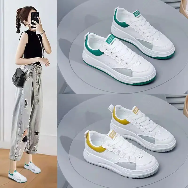 

Women Vulcanized Shoes Autumn Winter Sports Loafers 2023 Comfortable Walking Sneakers Ladies Thick Soled Lace-Up Casual Shoes